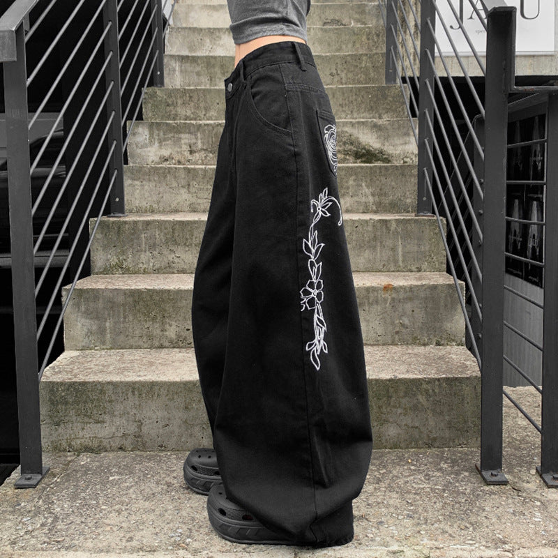 Damen weit geschnittene Baumwollhose mit hohem Taillenbund und praktischen Taschen EB