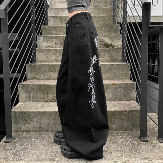 Damen weit geschnittene Baumwollhose mit hohem Taillenbund und praktischen Taschen EB