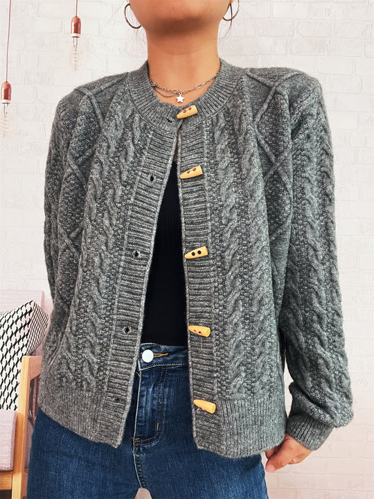 Damen Strickjacke mit dekorativen Knöpfen und strukturierter Webart EB