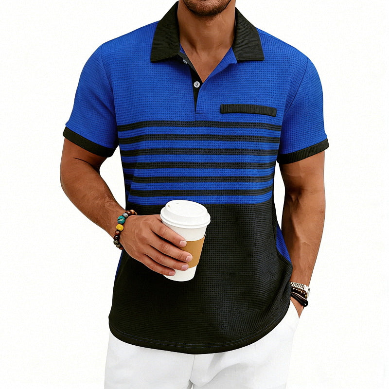 Herren nan Jacquard-Polo mit Blockstreifen, Brustblende und Baumwollmix EB