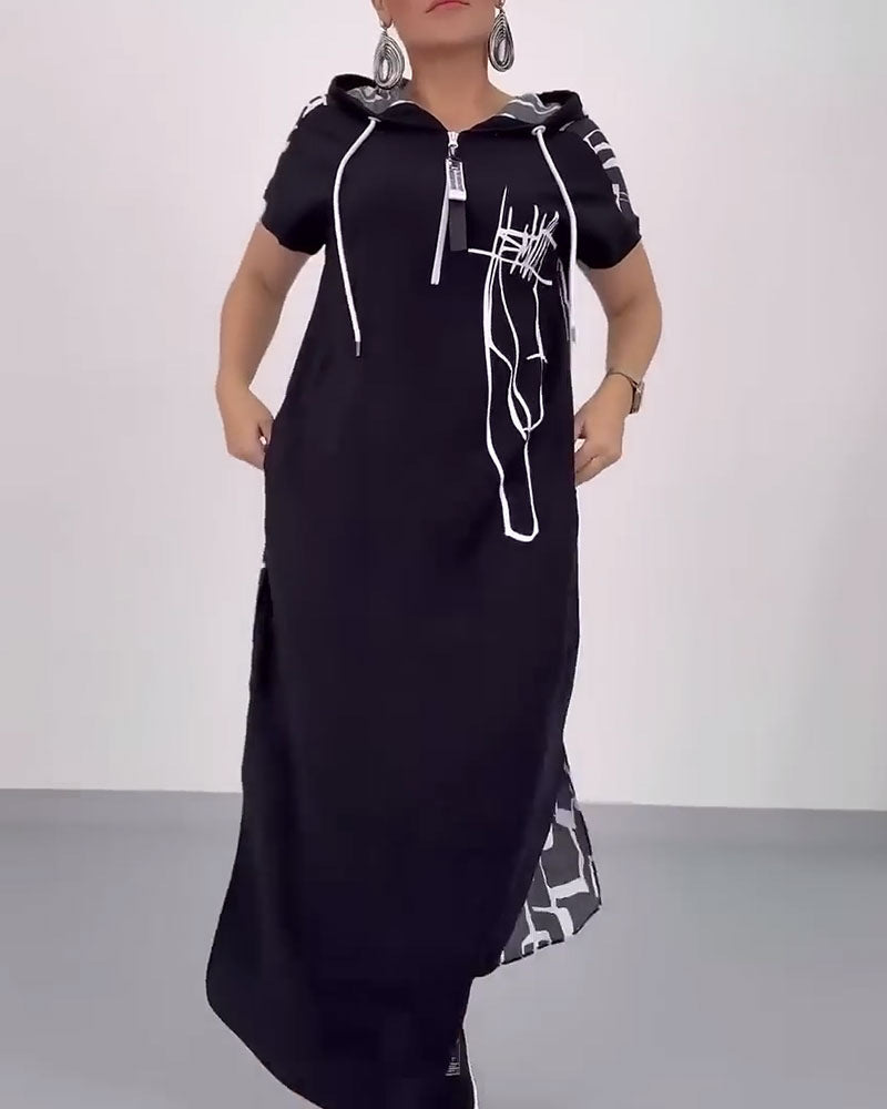 Damen Long Hoodie Kleid mit praktischem Reißverschluss und einzigartigem Design Heidi-Mode