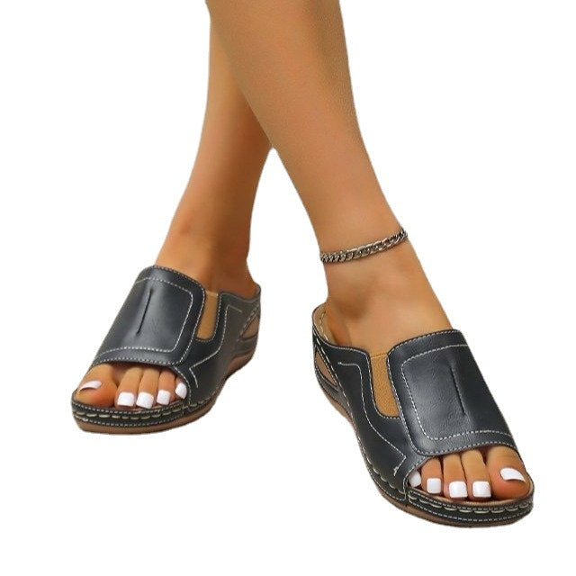 Damen lässige Leder-Sandalen mit verstellbarem Riemen und anatomischem Fußbett EB
