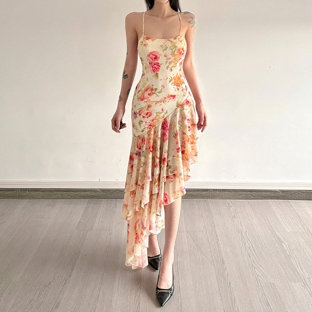 Damen florales Maxikleid mit Rüschendetails EB