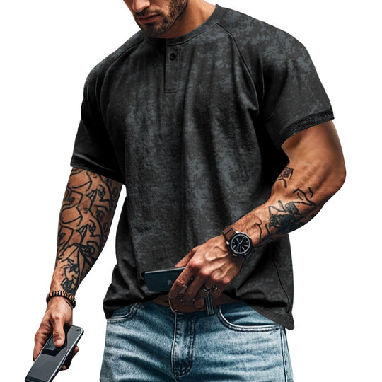 Herren lässiges Kurzarm-Henley-T-Shirt mit strukturiertem Design EB