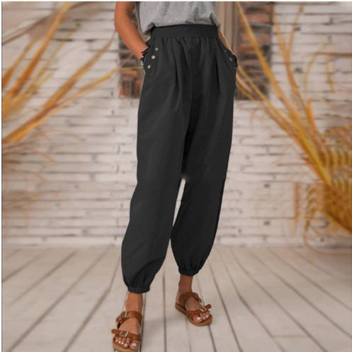 Damen Bequeme Hose mit seitlichen Taschen und Gummibund EB