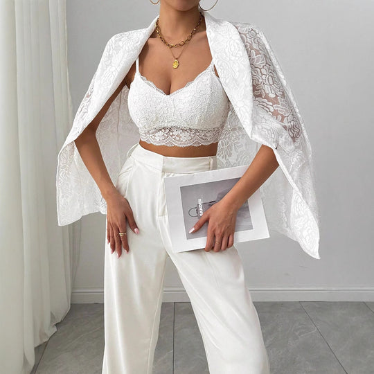 Damen nan Spitzenblazer mit Schalkragen und floraler Transparenz EB