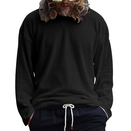 Herren lässiges langärmliges T-Shirt mit strukturierter Oberfläche und modernem Rundhalsausschnitt EB