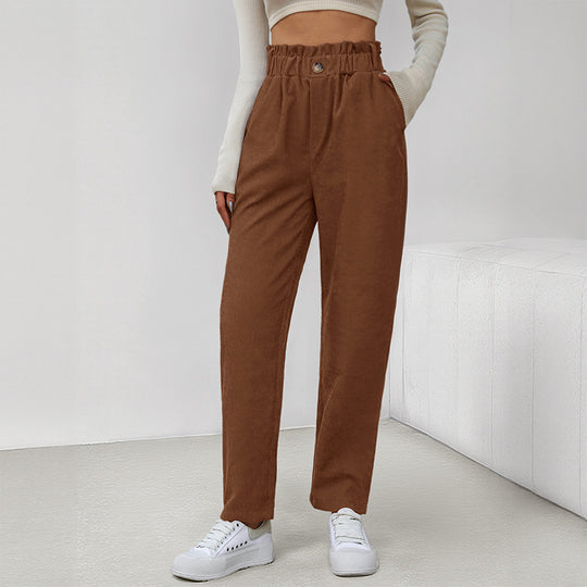 Damen stylische Hose mit hohem Taillenbund und bindbarem Gürtel EB