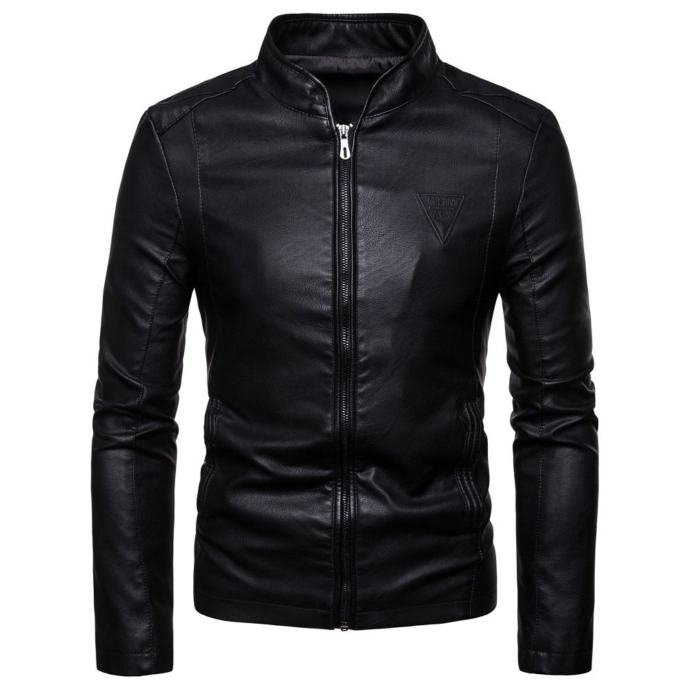 Herren nan schmal geschnittene Lammleder-Bikerjacke mit Stehkragen und tonalen Ziernähten EB