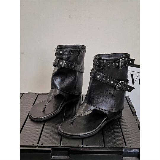 Damen dezente High-Top Sandalen mit dekorativen Schnallen EB