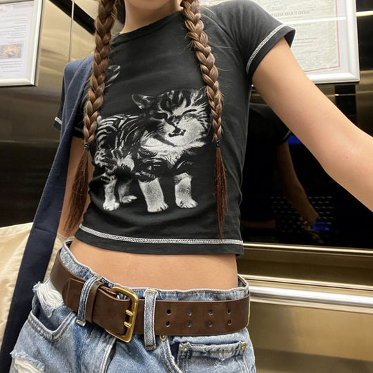 Damen T-Shirt mit kreativem Katzenmotiv EB
