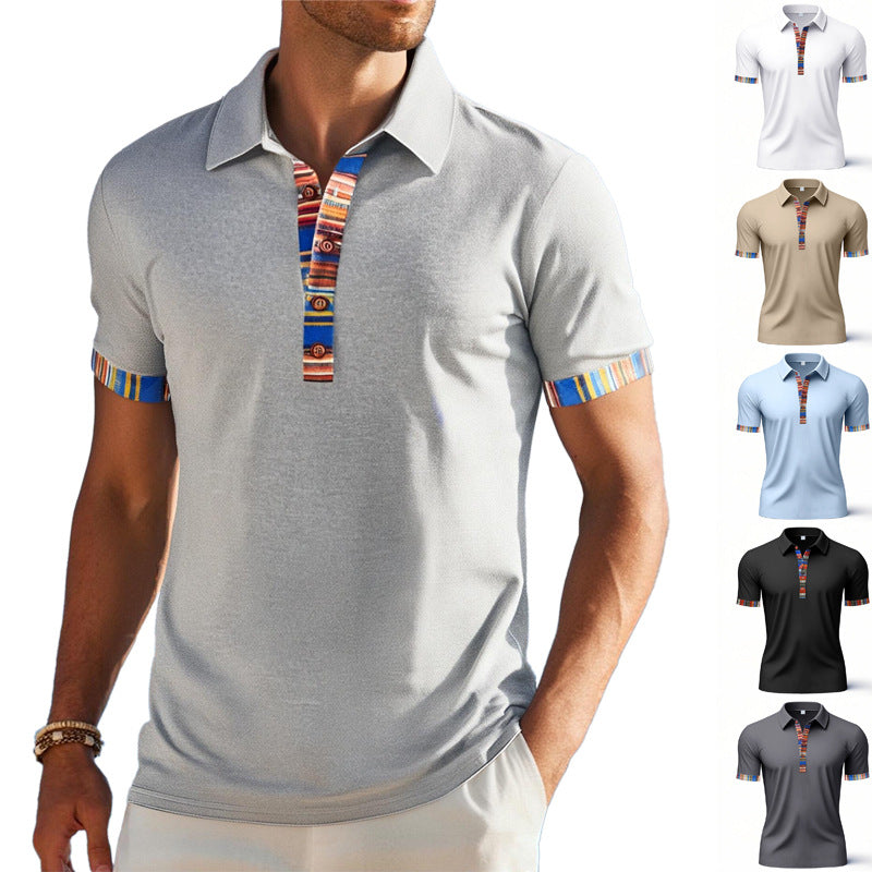 Herren Polo-Shirt mit buntem Kragen und strukturierter Optik EB