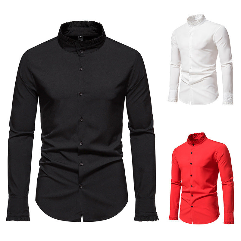Herren Elegantes Langarmhemd mit Rüschendetails EB