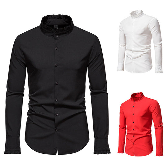 Herren Elegantes Langarmhemd mit Rüschendetails EB