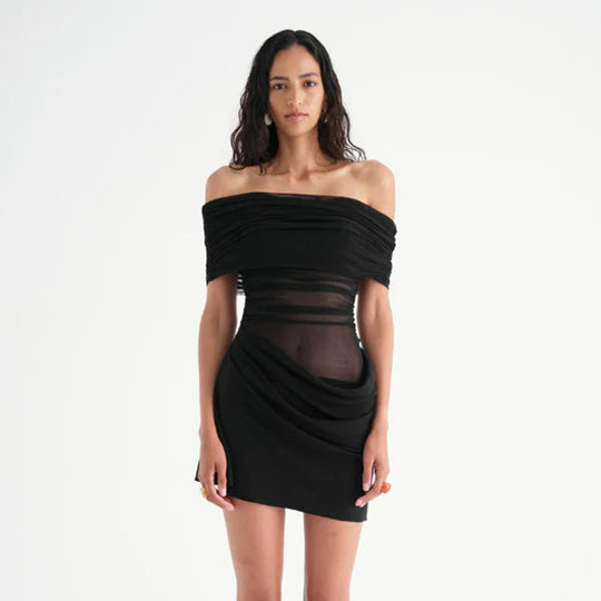 Damen Offshoulder Minikleid mit innovativem Drapierungsdesign EB