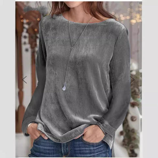 Damen Langarmbluse mit weichem Fleece und modischem Rundhalsausschnitt EB