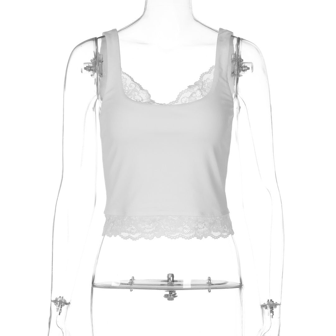 Damen Spitzen-Crop-Top mit schmalen Trägern und elastischem Unterbrustband EB