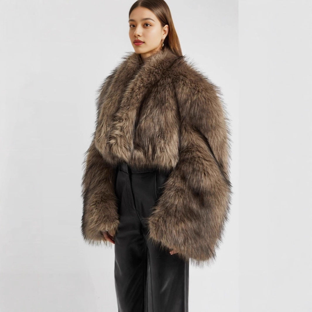 Damen luxuriöser Kunstpelz-Cropped-Bolero EB