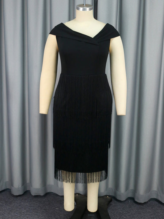 Damen elegantes Kleid mit Fransen-Detail EB