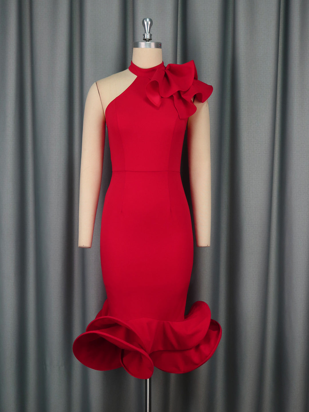 Damen Elegantes Abendkleid mit asymmetrischem Design und voluminösem Rüschenakzent EB
