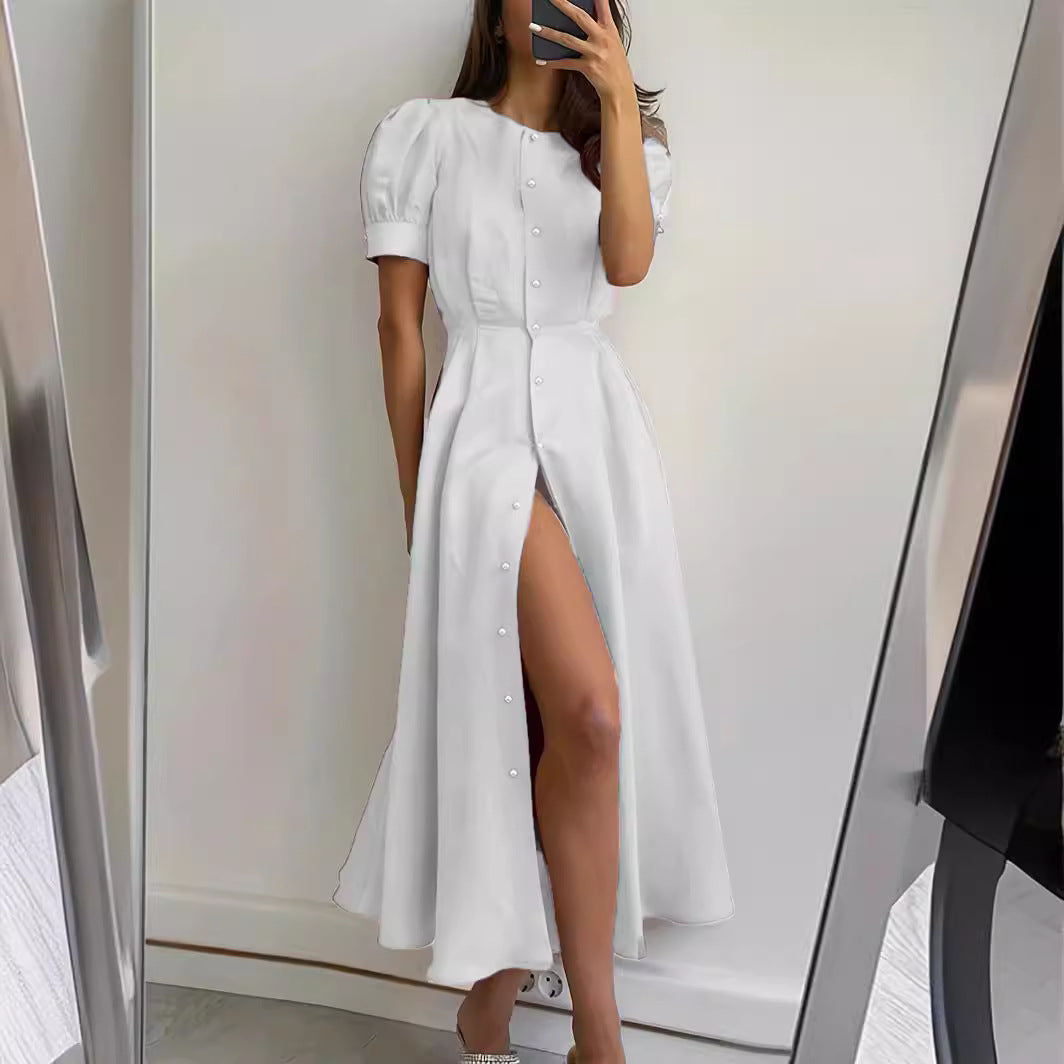 Damen Maxikleid mit Knopfdetail und seitlichem Schlitz EB