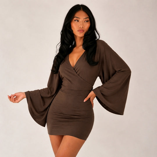 Damen nan Wickel-Minikleid mit Kimonoärmeln, taillierter Miedernaht und stretchigem Jersey EB