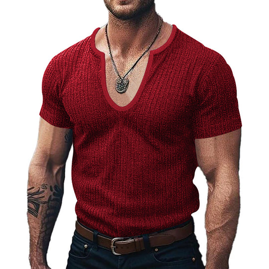 Herren Ribbed V-Ausschnitt T-Shirt EB
