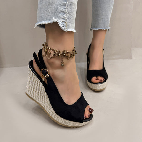 Damen Wedge-Sandalen mit modischem Perlen-Detail EB