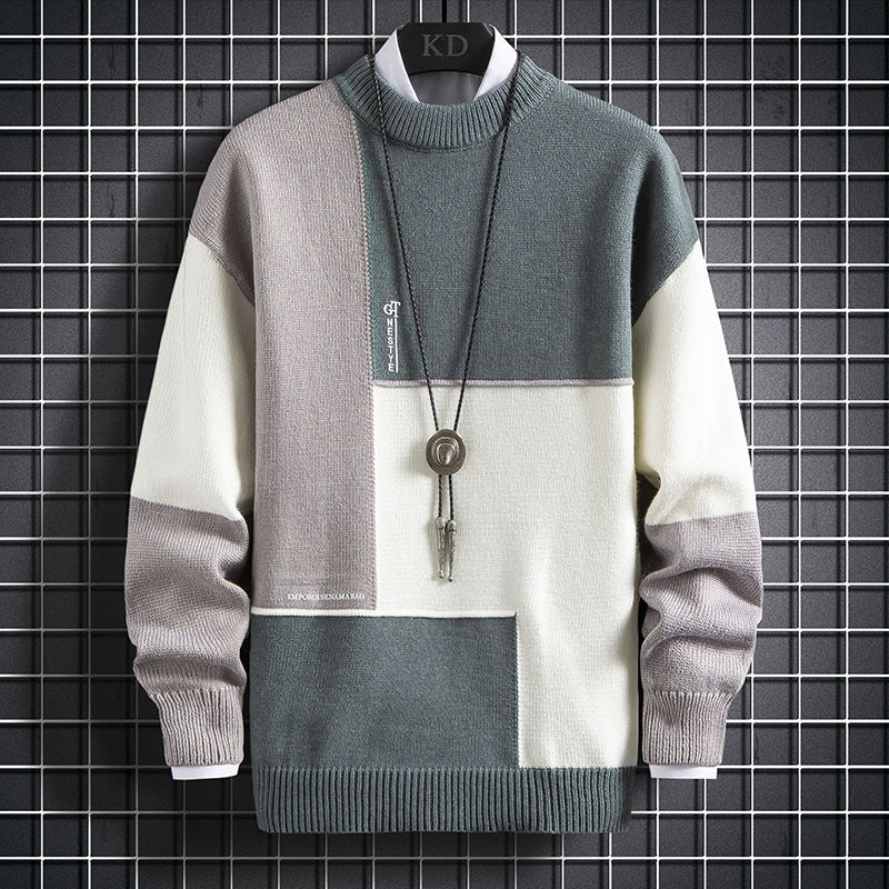 Herren nan blockfarbiger Oversize-Feinstrickpullover mit Stehkragen und gerippten Bündchen EB