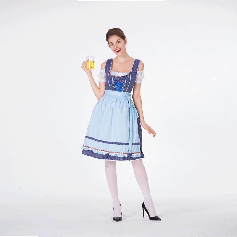 Damen nan klassisches Trachten-Dirndl mit gepunktetem Mieder, geschnürter Korsage und abnehmbarer Rüschen-Schürze EB