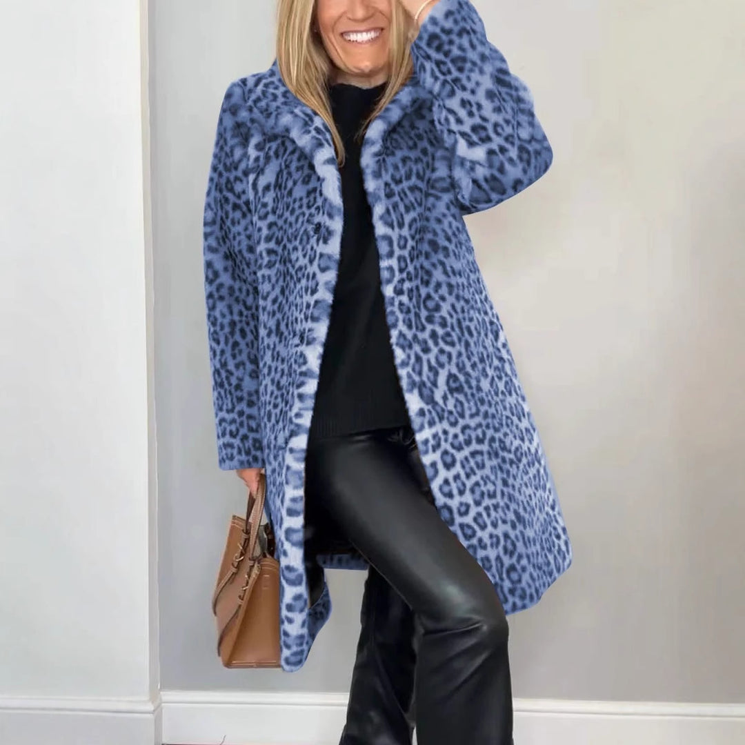 Damen Luxuriöser Teddy-Mantel mit Leopardenmuster und weichem Fleece EB