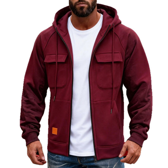 Herren nan Kapuzenjacke mit durchgehendem Reißverschluss, Brustklappen und moderner Slim‑Fit-Silhouette EB