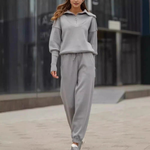 Damen sportliches Set aus weichem Fleece mit Stehkragen und elastischem Bund EB