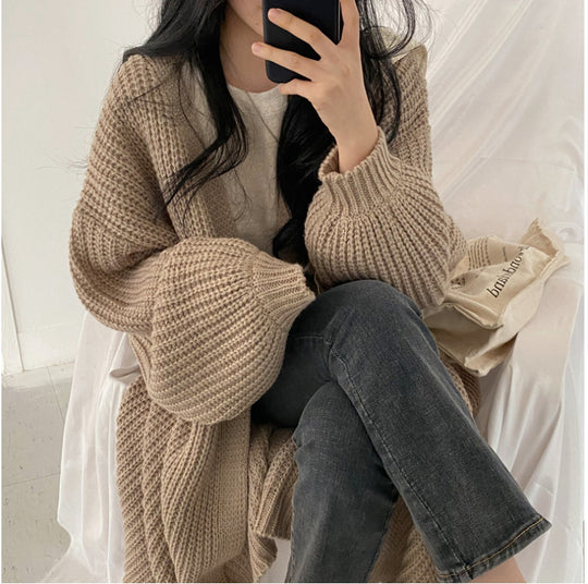 Damen Oversized Strickcardigan mit tiefen Raglanärmeln EB