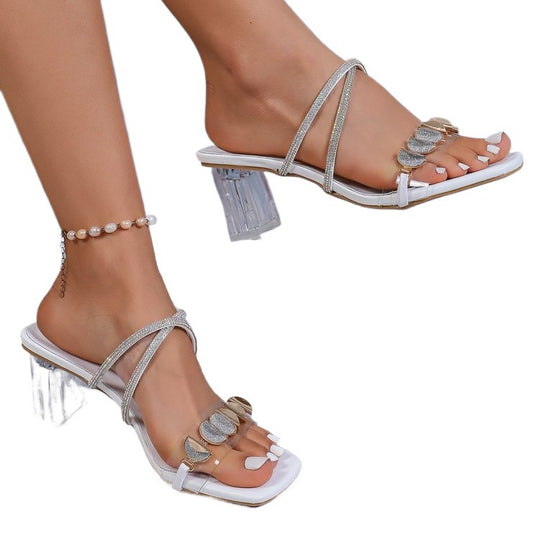 Damen Elegante und funkelnde Sandalen mit transparentem Absatz EB