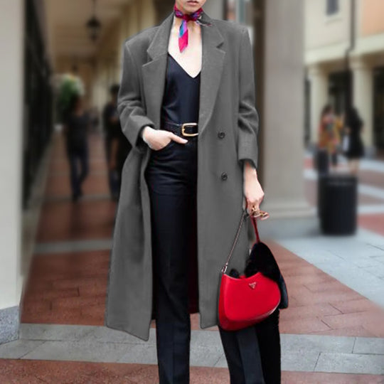 Damen eleganter Langmantel mit doppelter Knopfleiste und großzügigem Schnitt EB