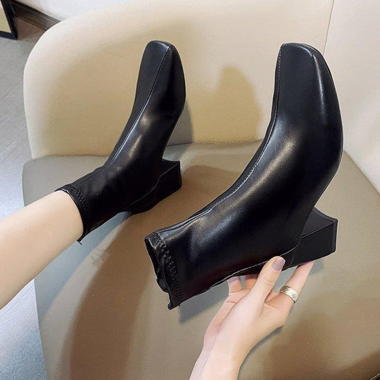 Damen elegante Stiefeletten mit blockiertem Absatz und Reißverschluss EB