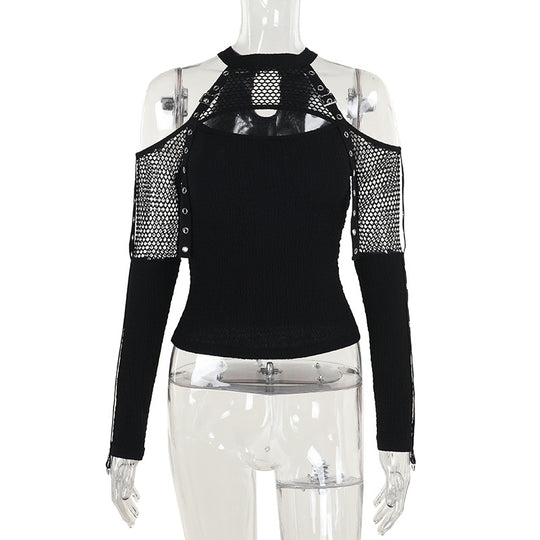 Damen modisches Oberteil mit einzigartigem Cut-Out-Design und Netzdetails EB
