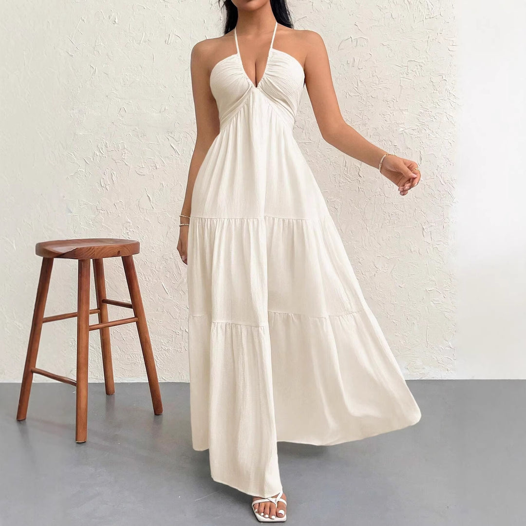 Damen Maxikleid mit tiefer Frontausschnitt und schwingendem Rock EB