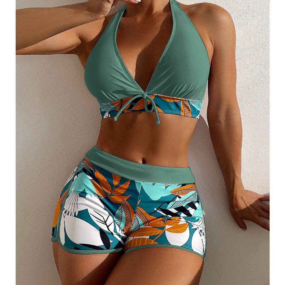 Damen Sportlicher Bikini-Shorts-Set mit neckholder Oberteil EB