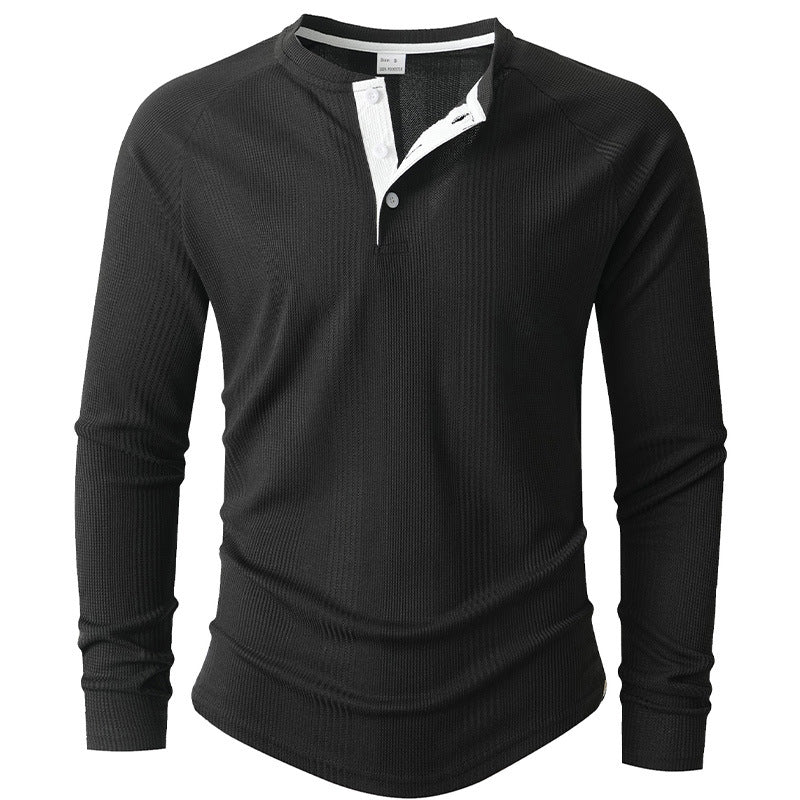 Herren Langarm Henley-Shirt mit strukturierter Oberfläche EB