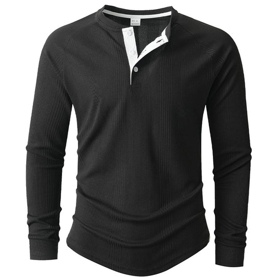 Herren Langarm Henley-Shirt mit strukturierter Oberfläche EB