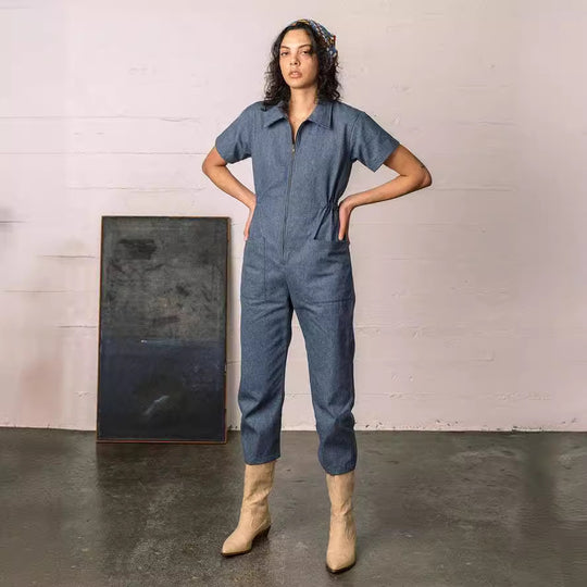 Damen legerer Jumpsuit mit praktischen Taschen und Reißverschluss EB