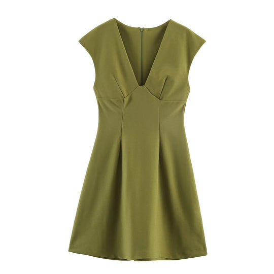 Damen elegantes Kurzkleid mit V-Ausschnitt und A-Linien-Schnitt EB