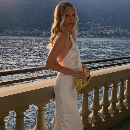 Damen Elegantes Maxikleid mit gerafftem Oberteil und hochwertigem Satinfinish EB