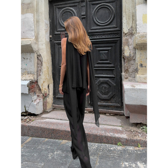 Damen Elegantes Top mit fließendem Schnitt und raffiniertem Halstuch EB