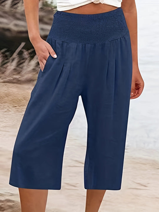 Damen Elegante Culottes mit dehnbarem Bund und Taschen EB