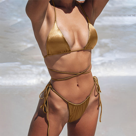 Damen Triangel-Bikini mit dekorativem Wickeldesign EB