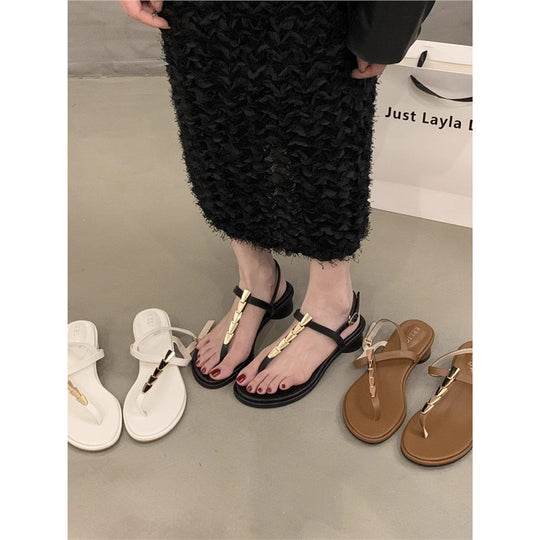 Damen elegante Riemchen-Sandalen mit goldenen Akzenten EB