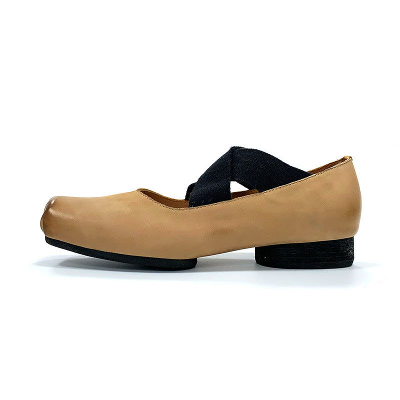 Damen elegante Ballerinas mit elastischen Riemen und glänzender Leder-Oberfläche EB